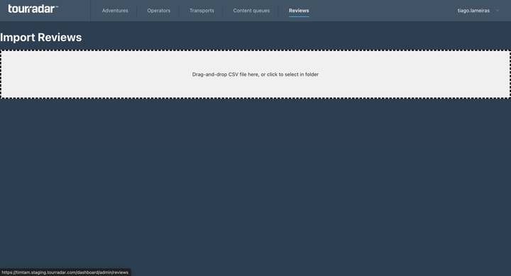 Screenshot of a TourRadar webpage for importing reviews.