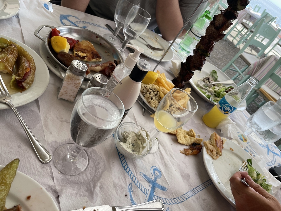 Variety of Greek dishes on a table