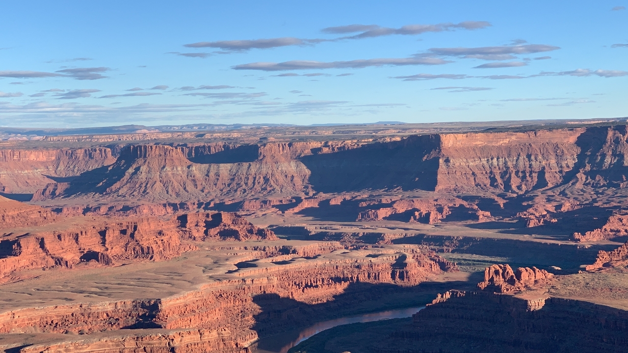 Canyon view with rock formations and river below