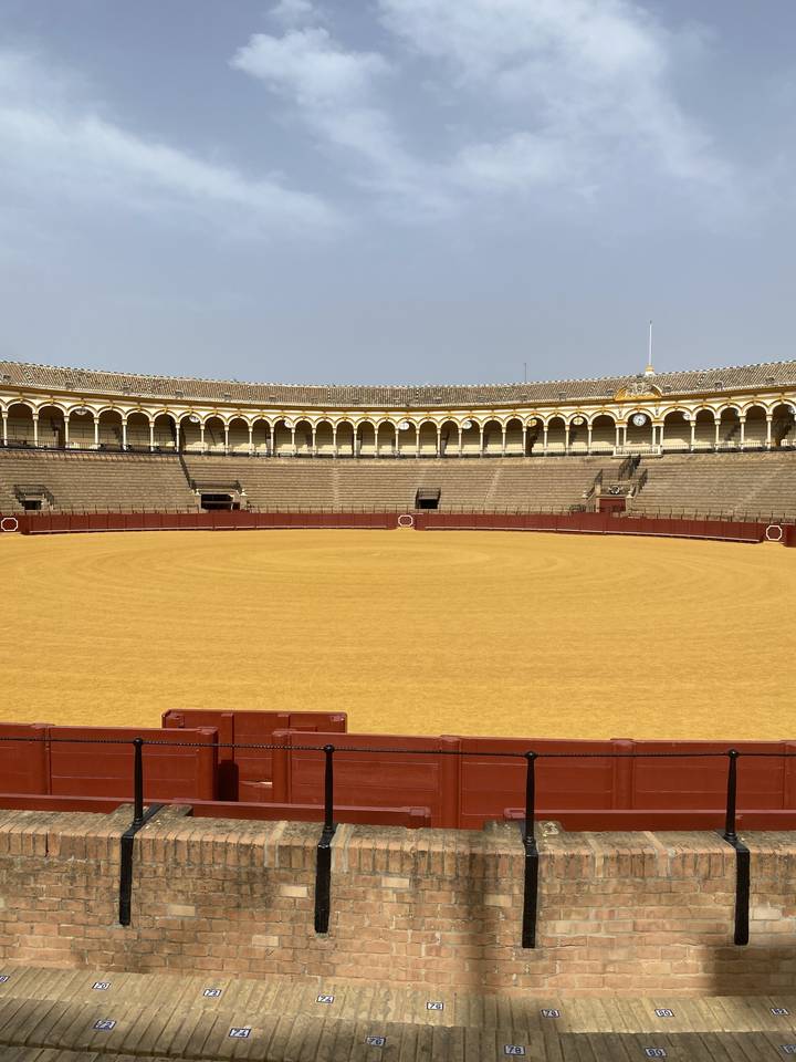 Une arène avec une grande zone centrale de sable.