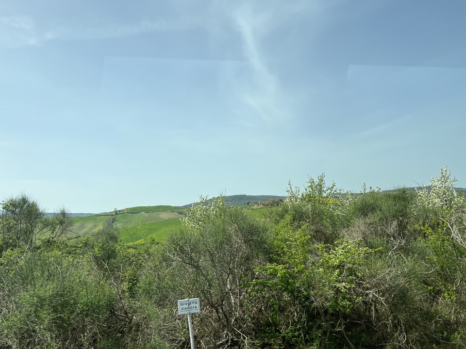 Un paysage serein avec des collines verdoyantes ondulantes et un ciel dégagé.