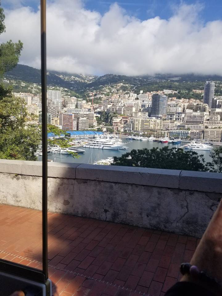 Vue de la ville avec de grands bâtiments et le port en arrière-plan.