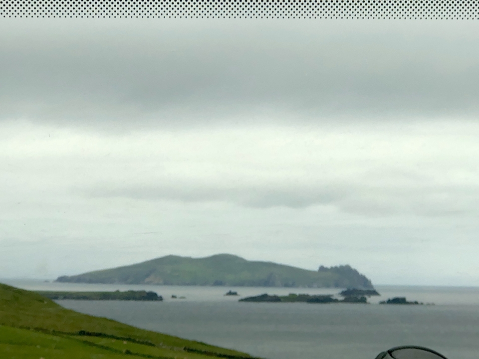 Distant view of an island in the ocean.