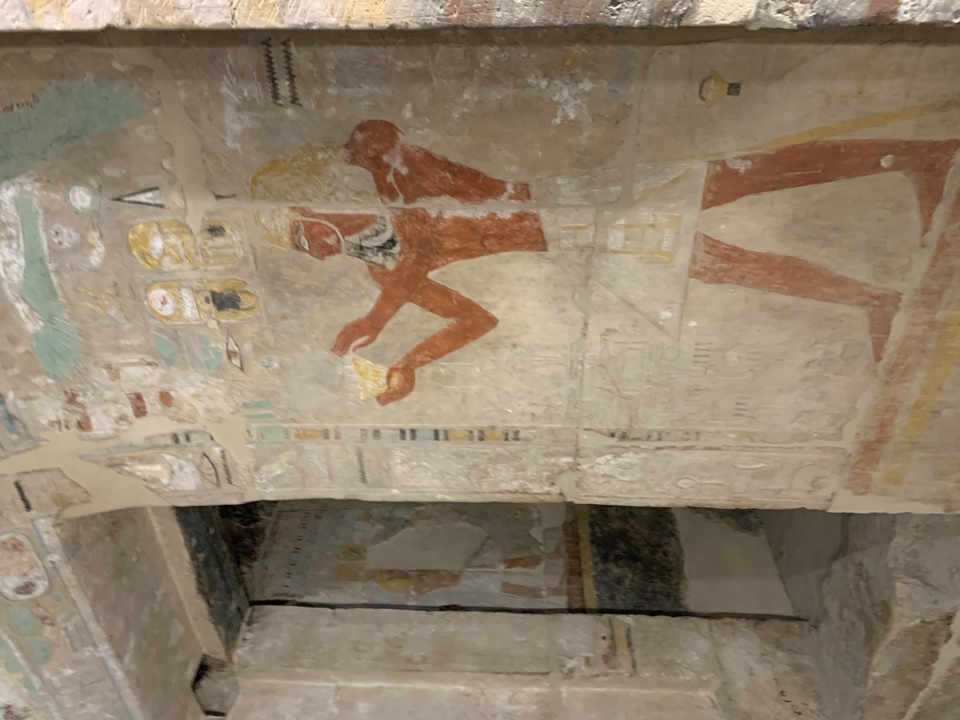 Close-up of an ancient Egyptian fresco.