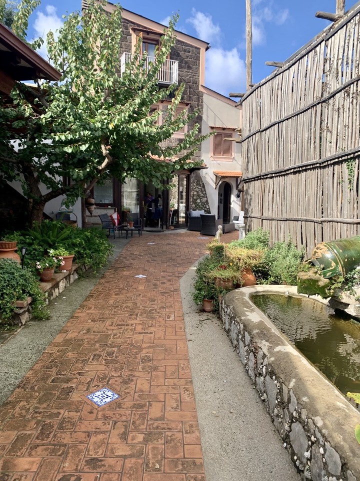 Un charmant coin salon extérieur dans un jardin.