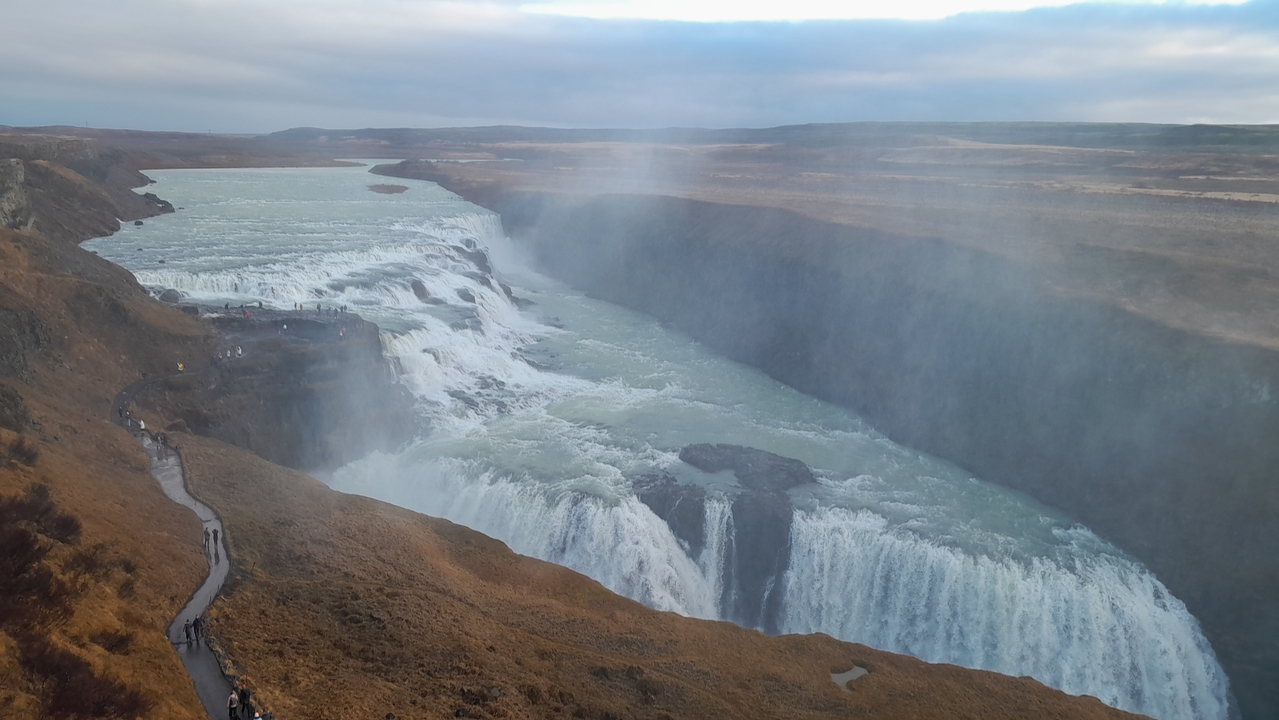 Expansive view of Gullfoss waterfall