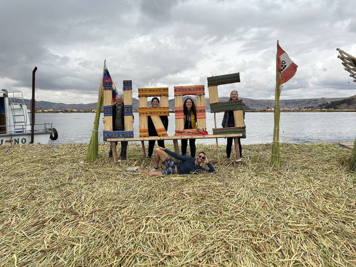 Group with HURF lettering made from reeds.