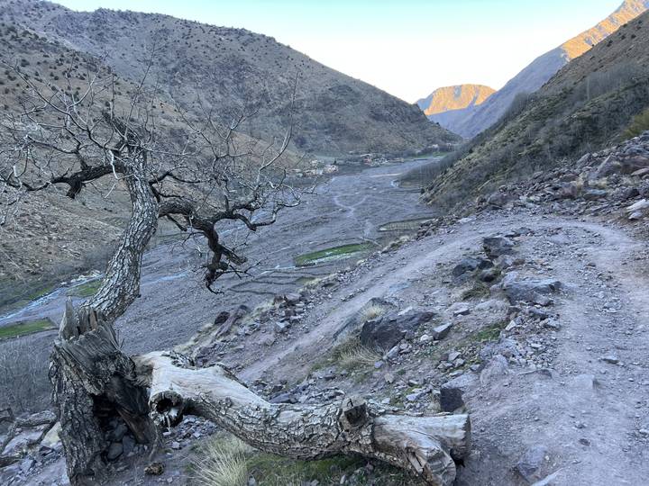 Rocky mountainous terrain with a hiking path