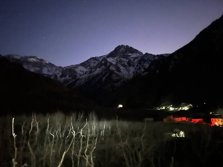 Mountain scenery at night with stars