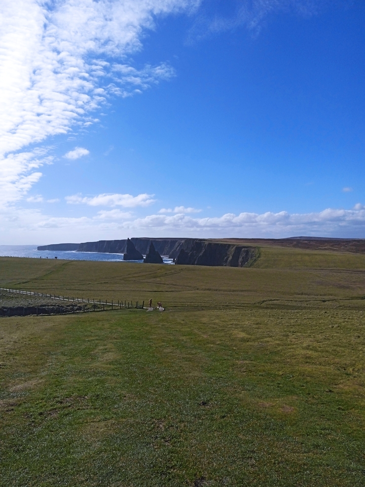 Cliffs by the sea with a clear sky.