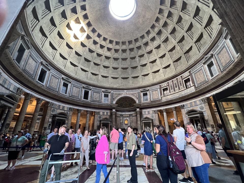 Visitors inside the Pantheon in Rome.