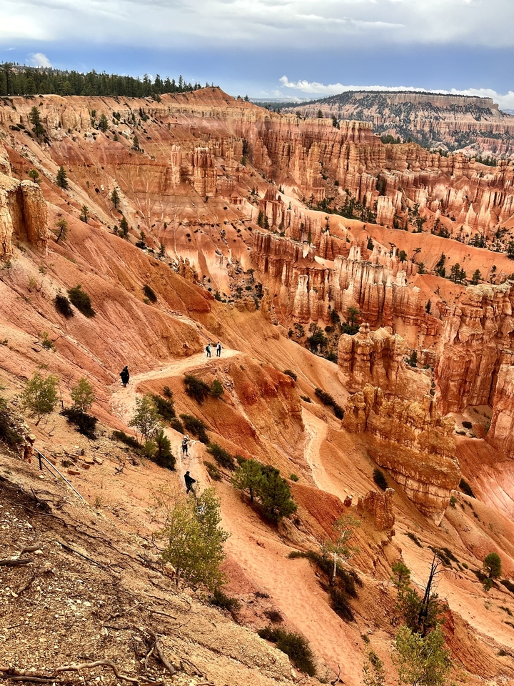 Des personnes marchant le long d'un sentier dans un canyon avec des formations rocheuses rouges uniques.