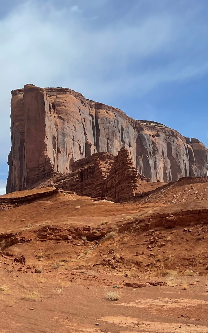Une grande formation rocheuse dans un paysage désertique.