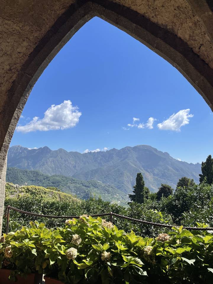 Scenic view from a window with mountains