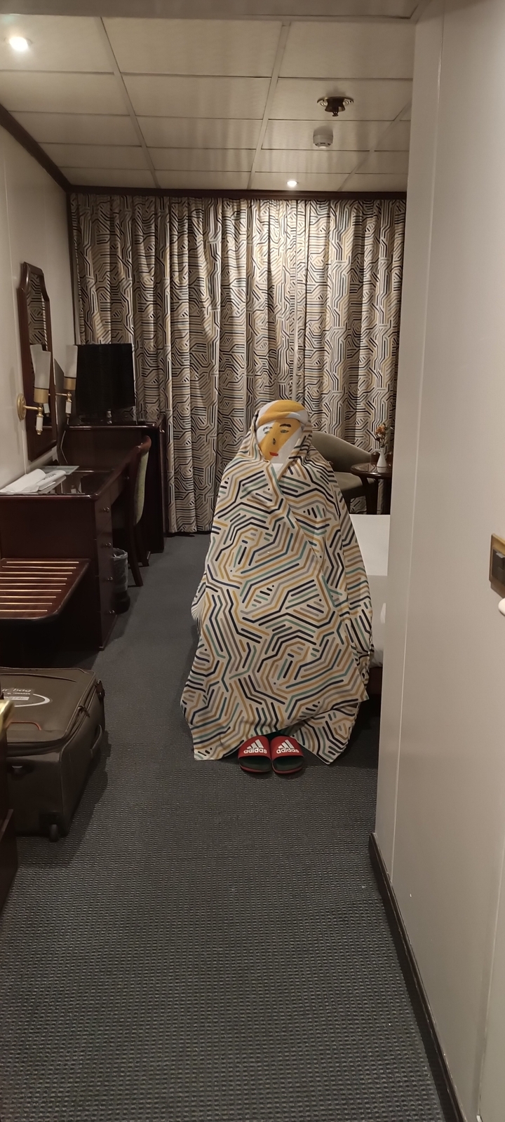 Figure de serviette dans un intérieur de cabine.