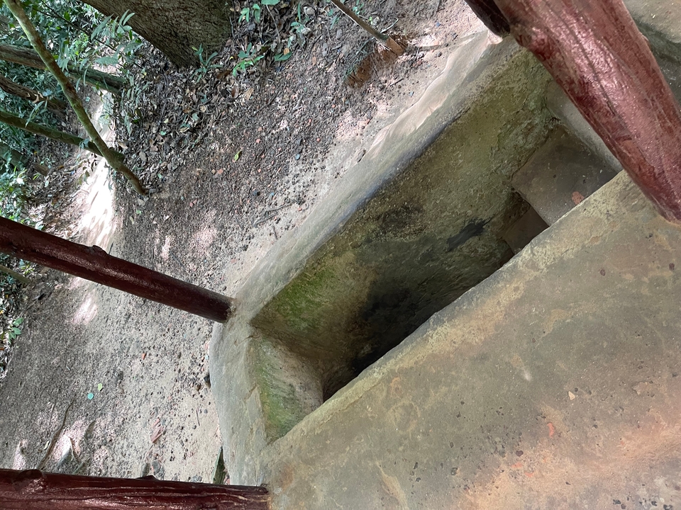 Tranchée étroite dans un cadre forestier.