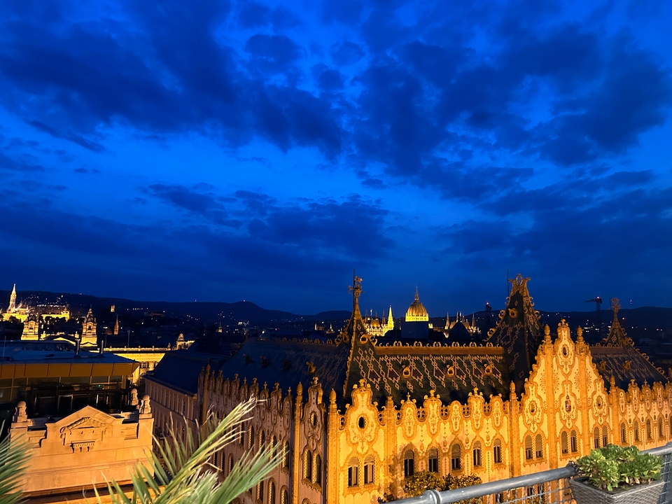 Horizon de Budapest la nuit avec des bâtiments illuminés.