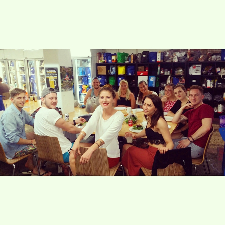 Group enjoying a meal together indoors.