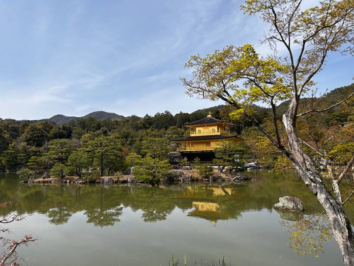 Kinkaku-ji (Pavillon d'or) se reflétant dans un étang.