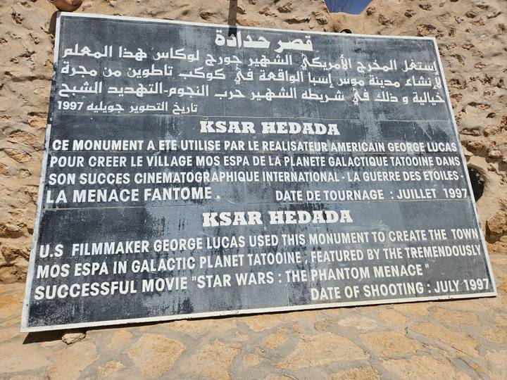 Plaque detailing the use of a location in a George Lucas film.
