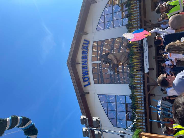 Festival entrance with a crowd and decorations.