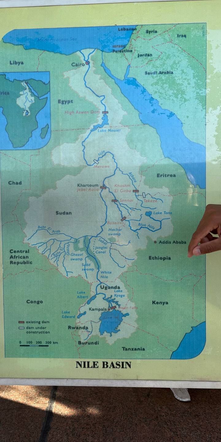 A map showing the Nile River and surrounding areas.