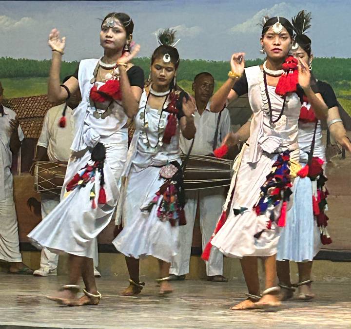 Danseurs traditionnels se produisant avec des sourires et des costumes vibrants.