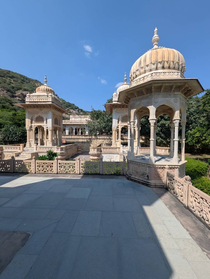 Beautifully carved pavilions in a historic site.