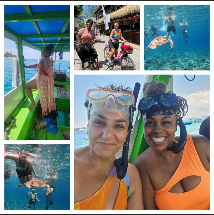 Collage d'activités de plongée avec tuba et d'amusement sur un bateau.