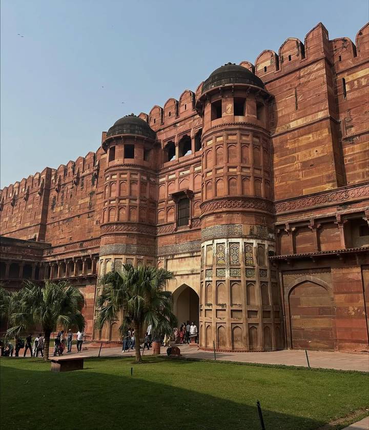 Red Fort in Agra with detailed architecture.