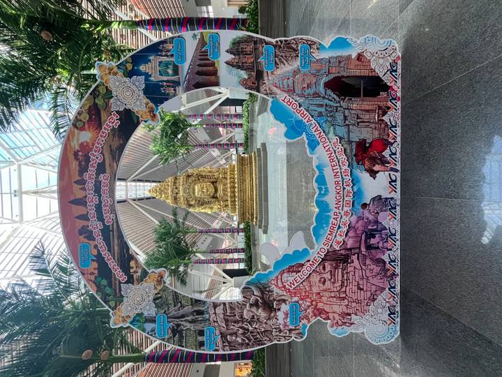 Anzeige am internationalen Flughafen Siem Reap Angkor.