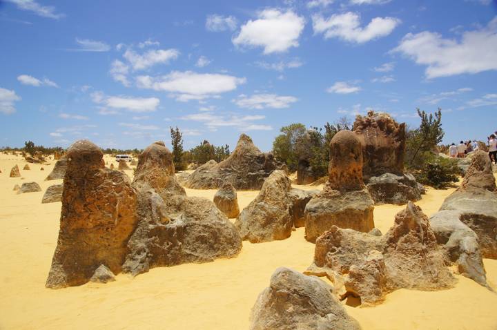 Unique rock formations in a desert landscape.