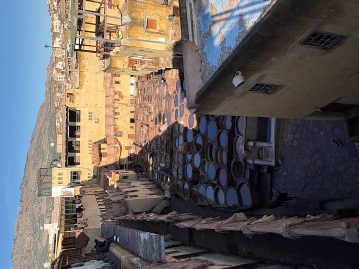 Traditional tanning pits in a Moroccan city