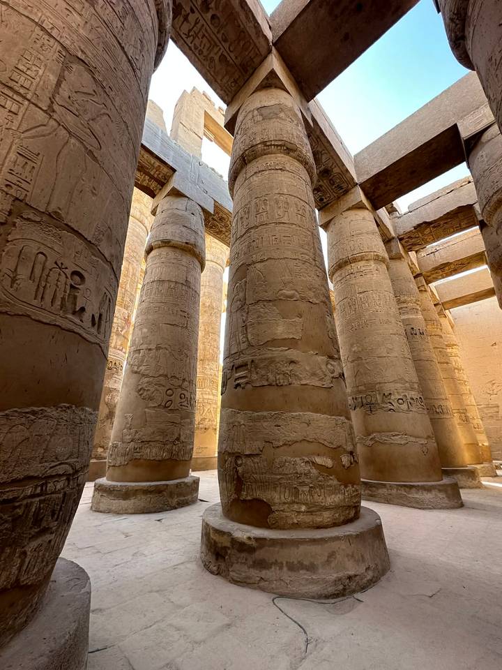 Interior view of Karnak Temple with massive hieroglyph-covered stone columns
