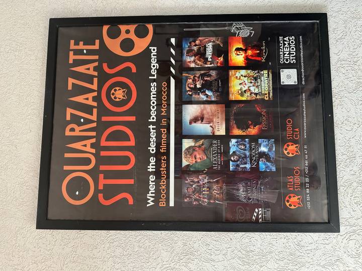 Poster advertising Ouarzazate movie studios and famous film titles
