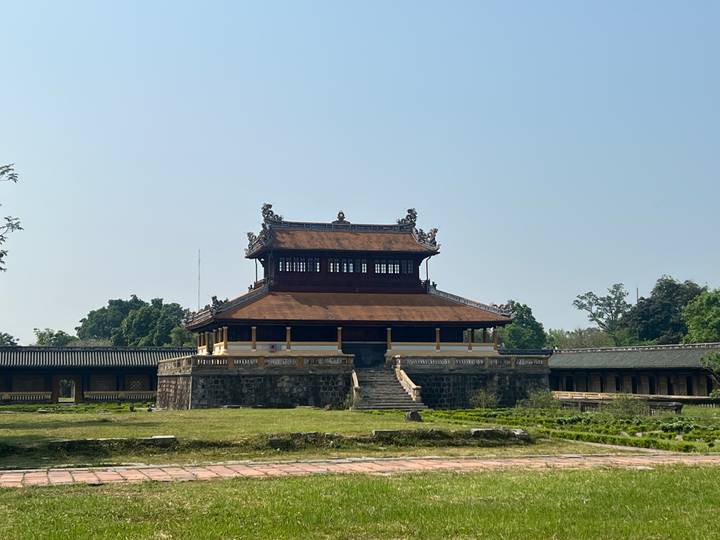 Historic pavilion building in the central lawns of Hue's Imperial City.