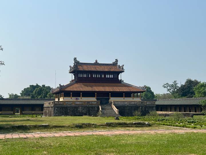 Historic elevated pavilion building within Hue's Imperial City complex.