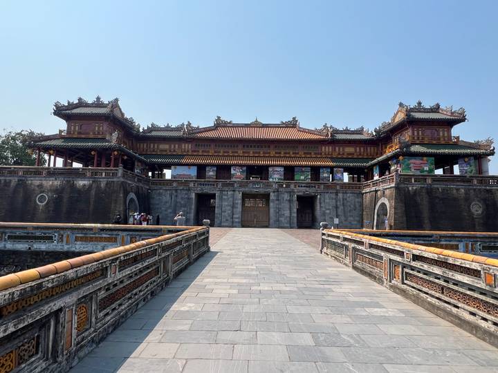 Grand Ngo Mon Gate of the Hue Imperial City viewed from the bridge approach.