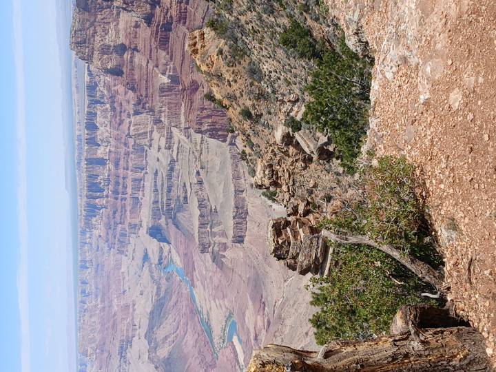 Sweeping panorama over the multicolored layers and deep gorges of the Grand Canyon.