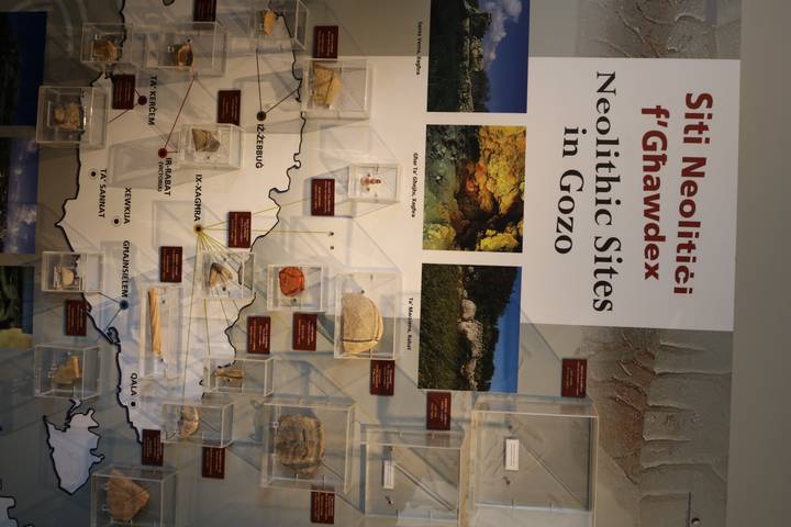 Informational museum panel and map of Neolithic sites in Gozo
