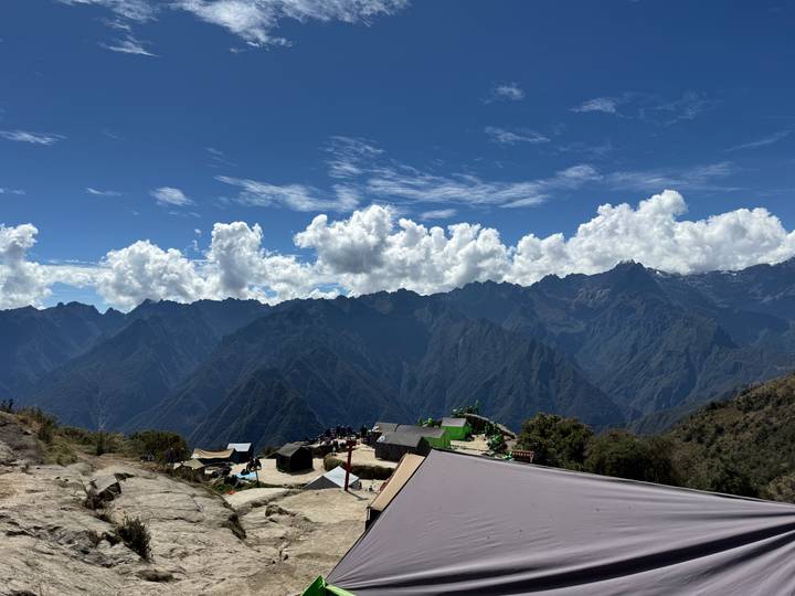 Wide mountain vista with scattered clouds above ridged Andes range