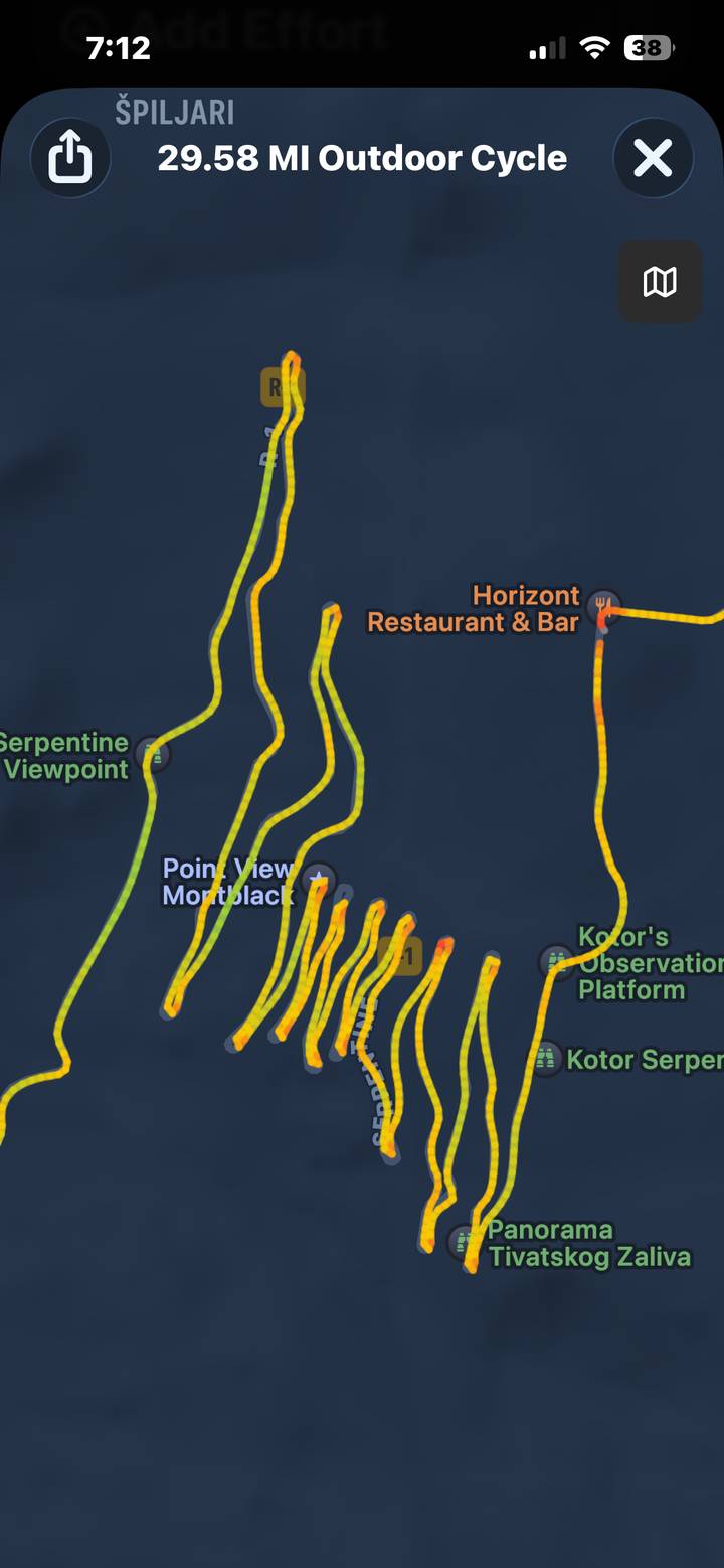 Screenshot of a digital map showing winding yellow roads and labeled viewpoints.