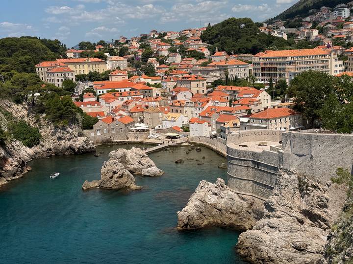 Panoramic view of Dubrovnik’s old town with fortified walls and turquoise Adriatic waters