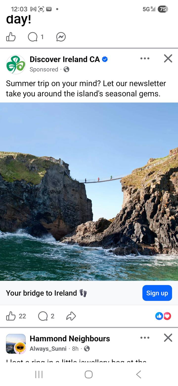 Adventurers crossing a narrow rope bridge suspended high between rugged sea cliffs