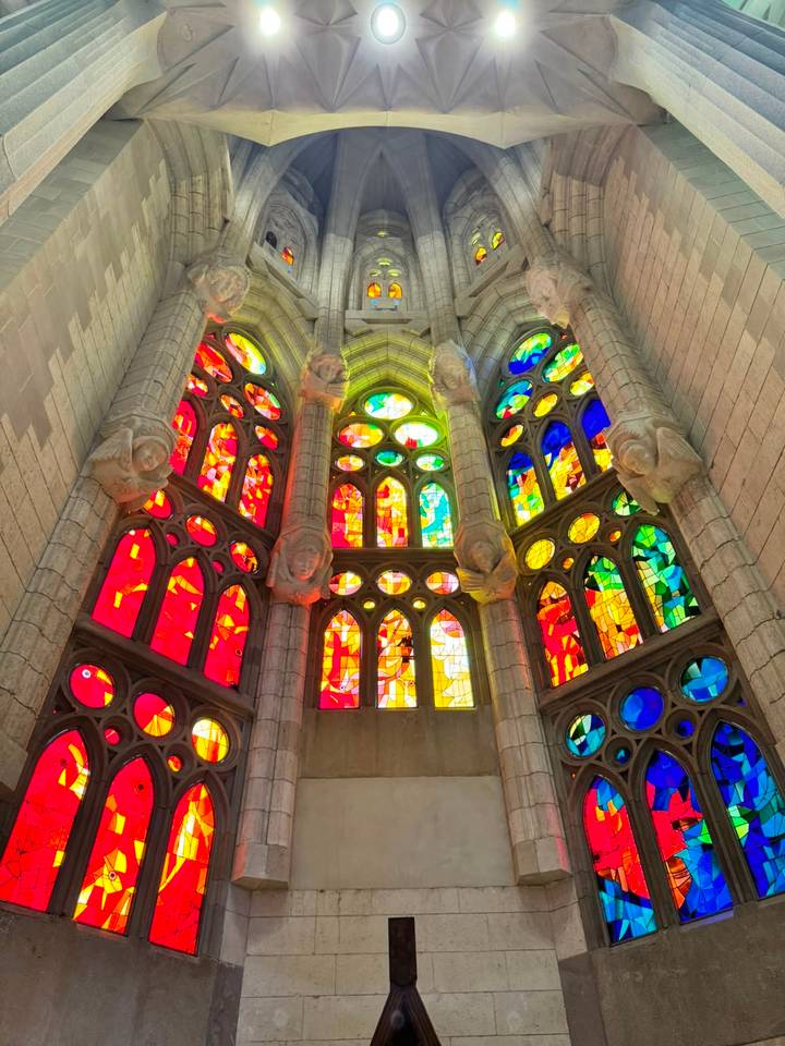 Vibrant multicolored stained-glass windows inside Barcelona’s Sagrada Família