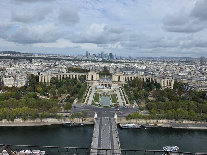 Aerial view of Paris with the Palais de Chaillot gardens leading down toward the Seine.