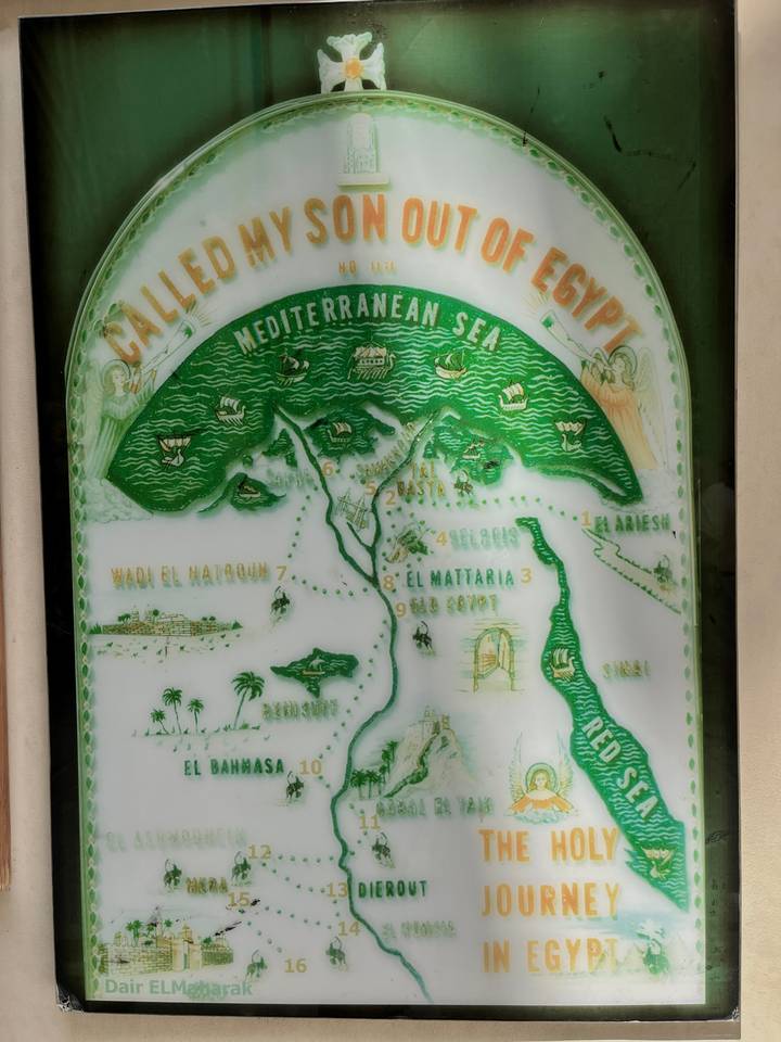 Decorative map artwork illustrating Egypt and the Mediterranean in green glass.