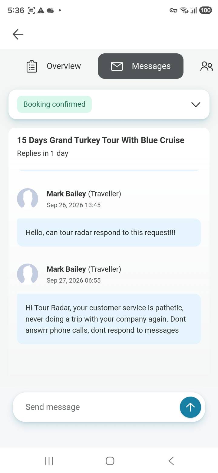 Screenshot of a messaging interface showing text bubbles with a traveller’s request.