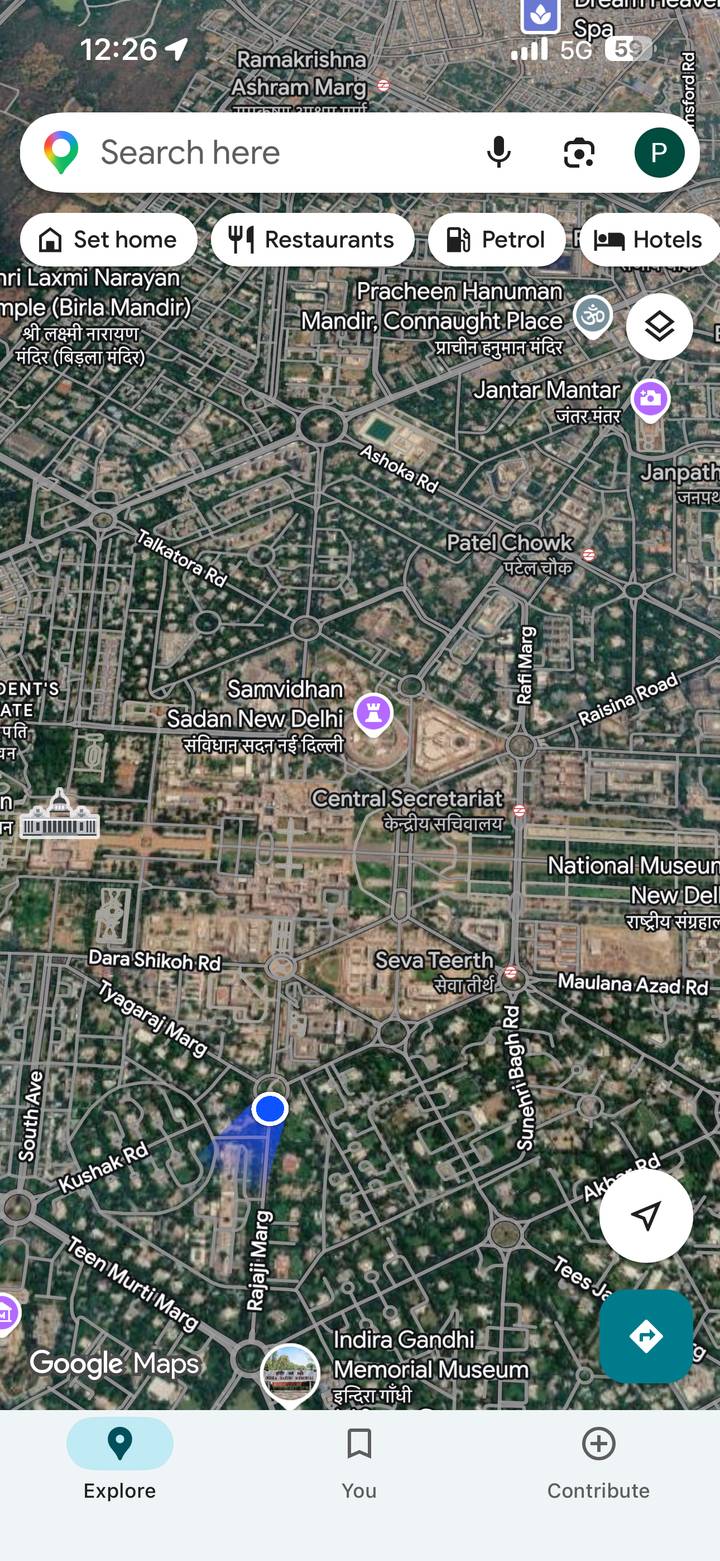 Satellite map screenshot of Central Secretariat area in New Delhi.
