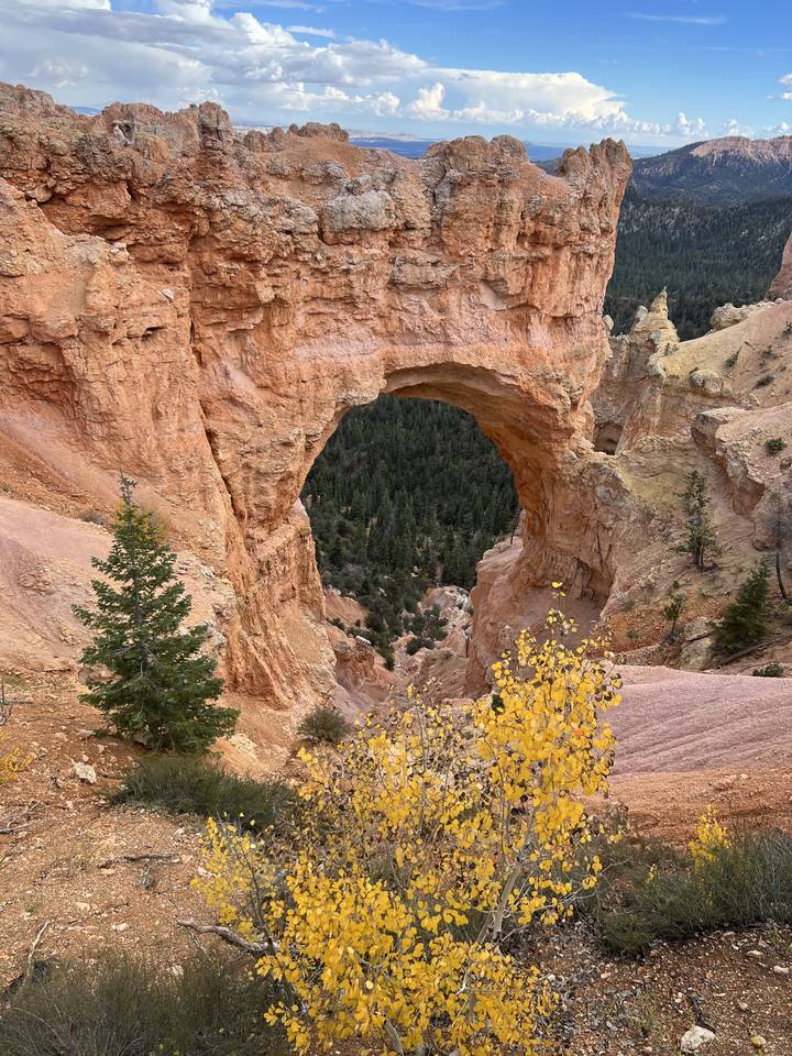 Arche rocheuse naturelle dans un décor de canyon.